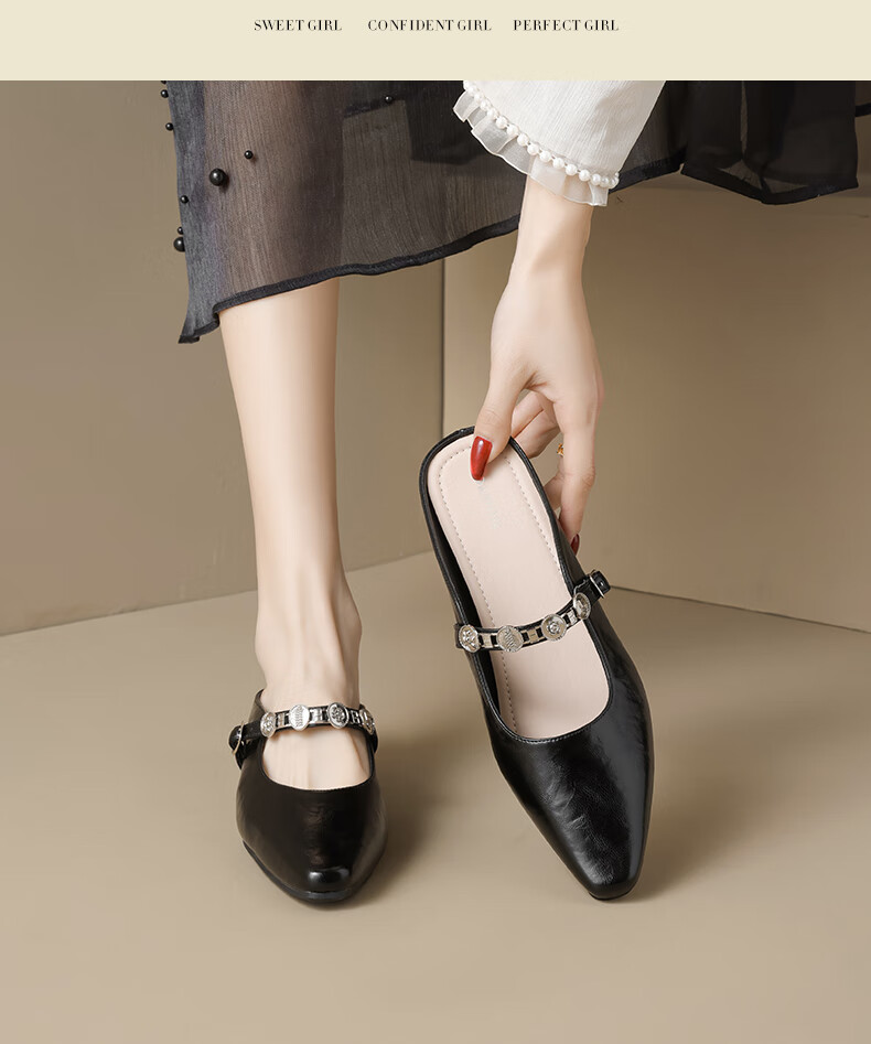 Daphne Thick-Soled Mary Jane Shoes for Women, 2026 New Style with Hidden Heel, Suitable for Skirts, Pointed Toe Flats, Closed-Toe Mules And Slippers 9