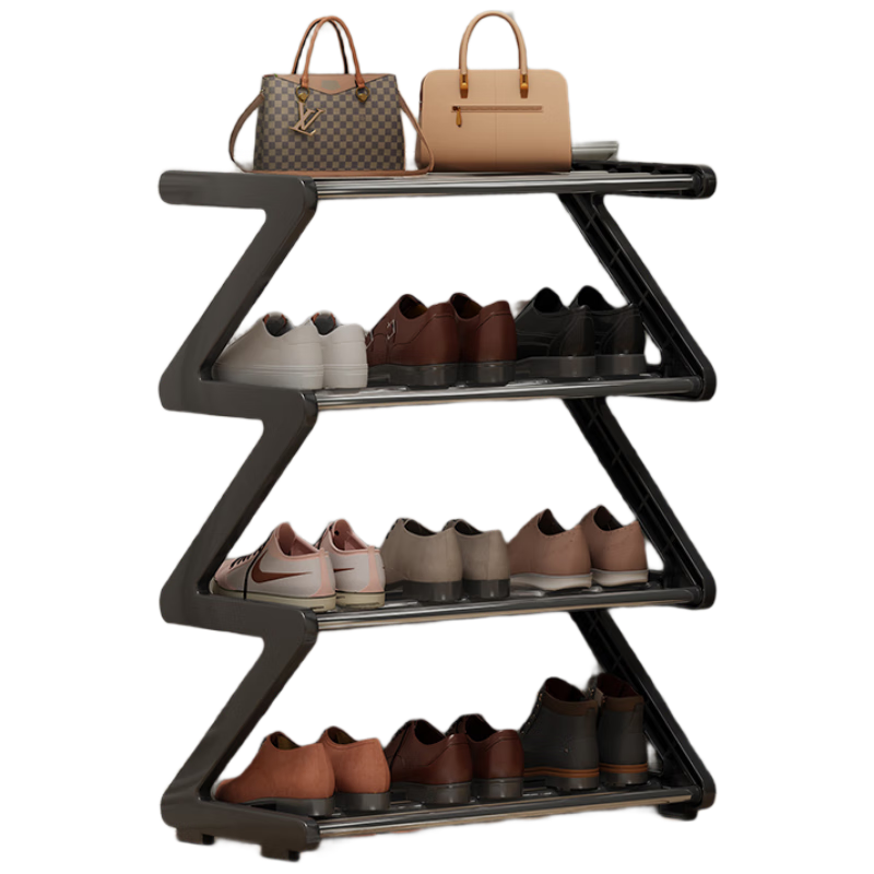 Anerya Simple Multi-Tier Shoe Rack, Creative Z-Shaped Entryway Organizer, Dustproof Shoe Cabinet, Steel Tube Design, 4 Tiers, Small Size