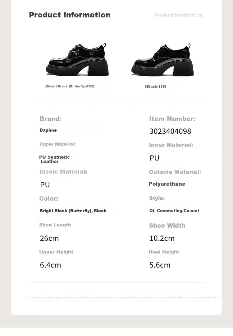 DAPHNE Thick-Soled Loafers for Women, Comfortable Versatile Shoes to Match Dresses, British Style Leather Shoes for Women, Glossy Black, Size 37 6