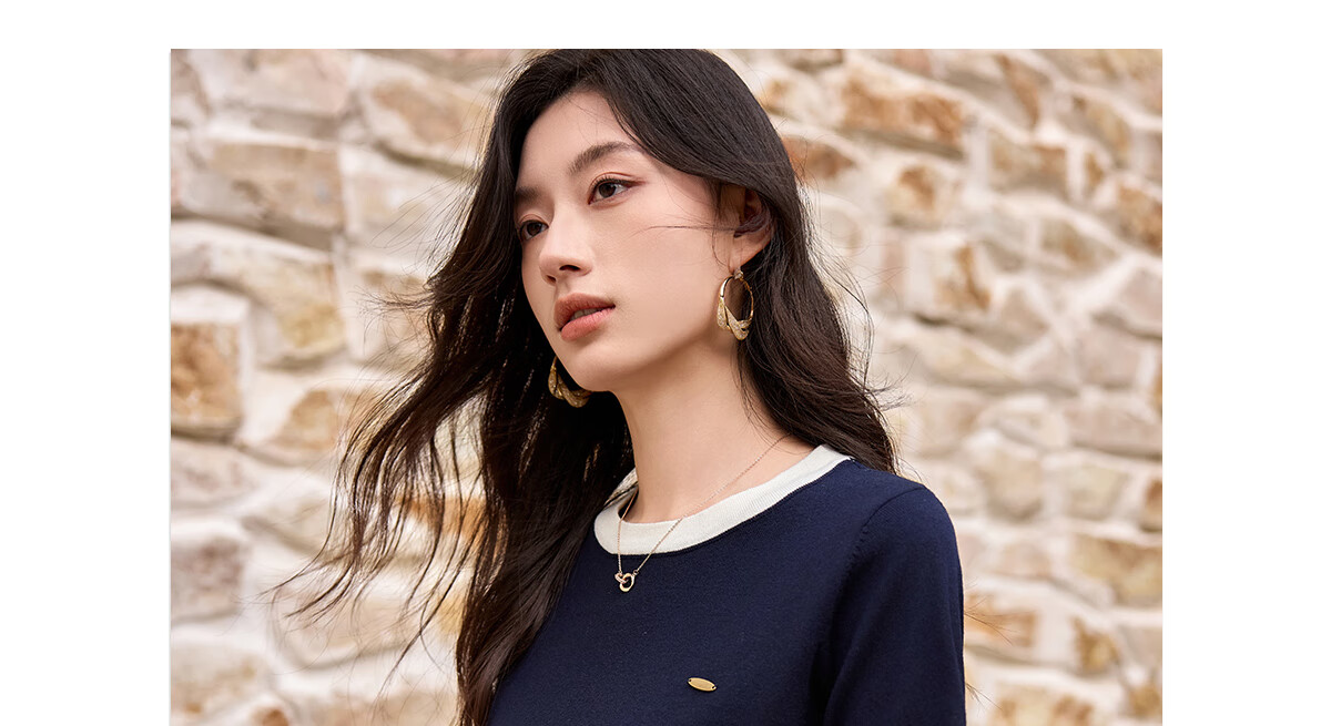 Chushen Summer Short-Sleeve T-Shirt for Women, Fashionable Round Neck Classic Contrasting Color Versatile Commuter Casual Knitted T-Shirt S52Z008 14