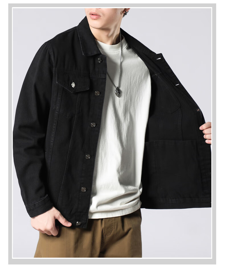 Pierre Cardin Jacket for Men, Summer Fashion Simple Comfortable Trendy Casual Versatile Denim Coat, Black, 2XL 13