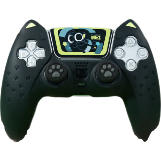 Jixiang PS5 Controller Protective Case, Luo Xiaohaidi Controller Case Upgraded Version, Non-Slip Sweat-Absorbing Silicone Protective Case, Black Cat Ear with Joystick Cover Set, Gaming Accessories