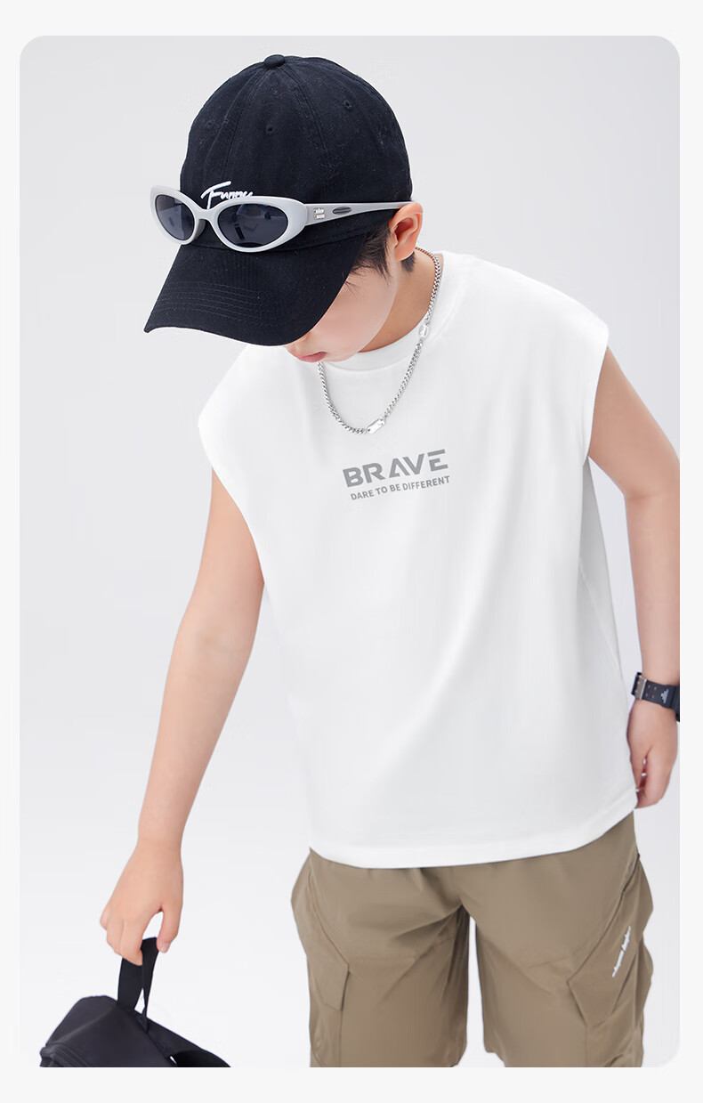 Zuo Xi Boys' Pure Cotton Vest Children's Summer T-Shirt 2026 New Boys' Sleeveless Top Base Shirt Black 130 28