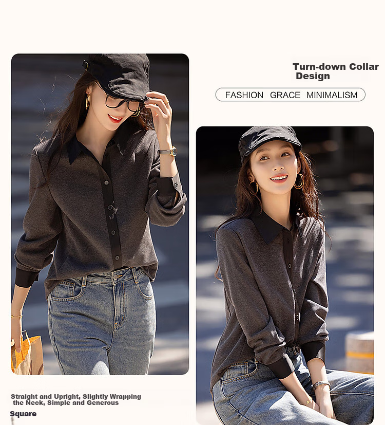 Dme High-Quality Cool And Stylish Design Commuter Shirt with Patchwork Jacquard Satin Fabric Women's Blouse Top 3