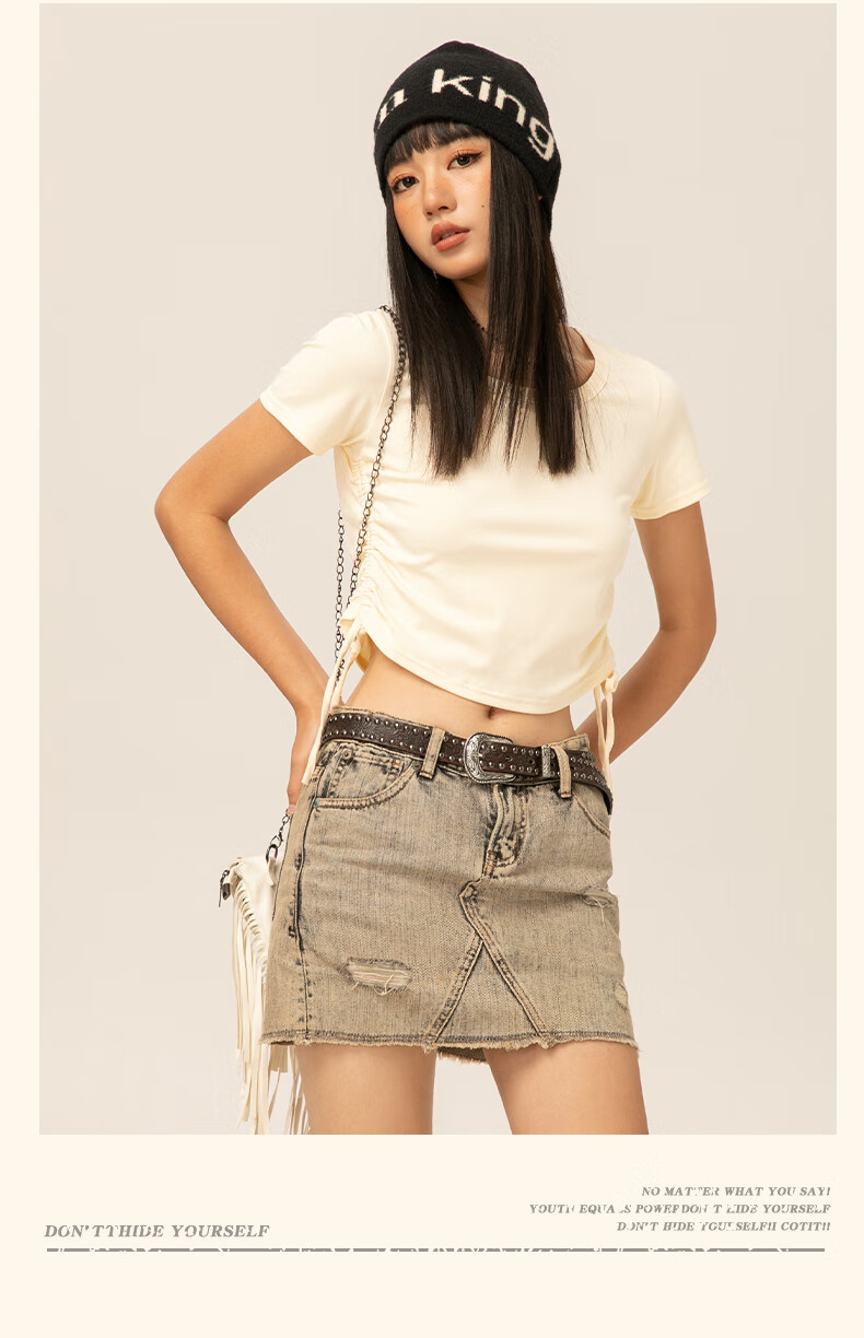Warrior Red Short Sleeve T-Shirt Women Summer 2026 New Knitted Drawstring Half Sleeve Slim Waist Crop Top 8