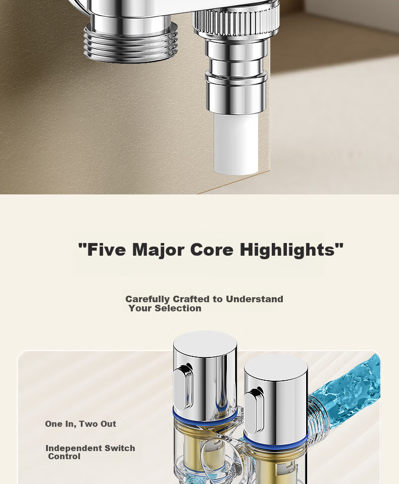 ARROW One-In Three-Way Angle Valve with Dual Handles And Dual Control, Separate Water Outlet with Built-In Water Stop Device, Multifunctional Washing Machine Faucet 3