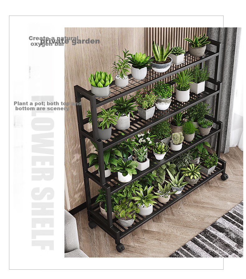 WOJIA Flower Stand, Living Room Floor-Standing Storage Rack, Balcony Succulent Pot Holder, Iron Art Plant Display Shelf H9134 16