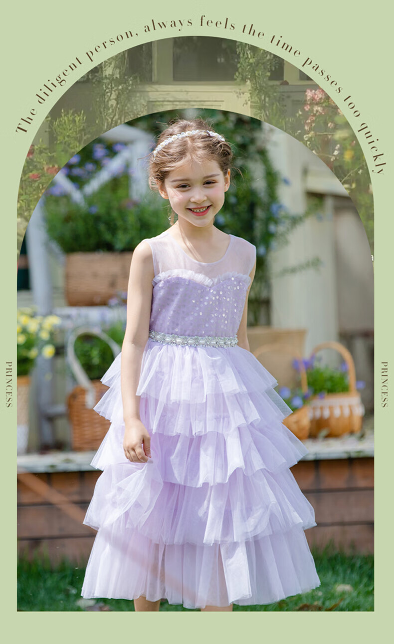 Fulromy Girls' Dress Cake Princess Dress Little Girls Tulle Cake Dress Medium and Large Children's Formal Dress Pink 165 1