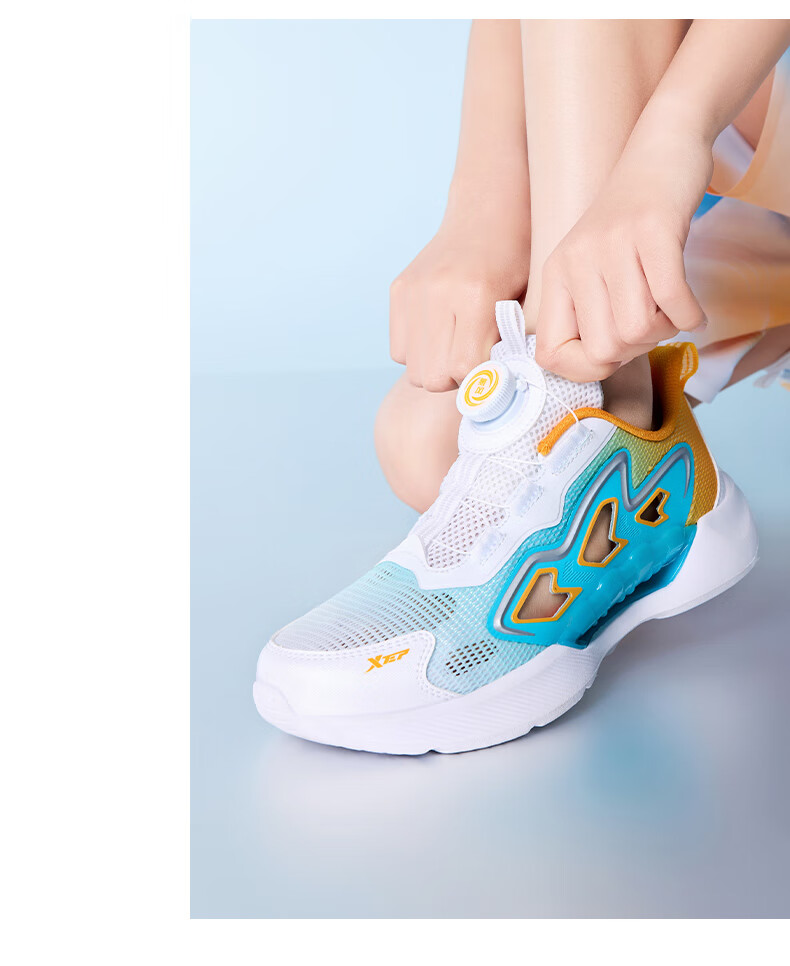XTEP Children's Shoes [Hydrogen Wind 8.0], Hollow Frame with Rotating Buckle Running Shoes, Black/XTEP White/silver, Size 38 6
