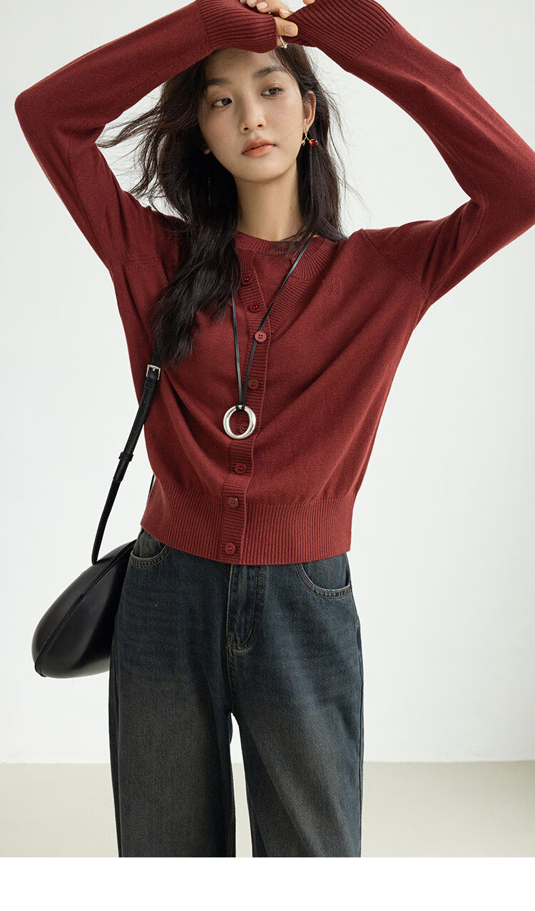 Dme [Containing Wool] Spring And Autumn Stylish Faux Two-Piece Embroidered Round Neck Sweater, Petite Knit Top for Wome 9