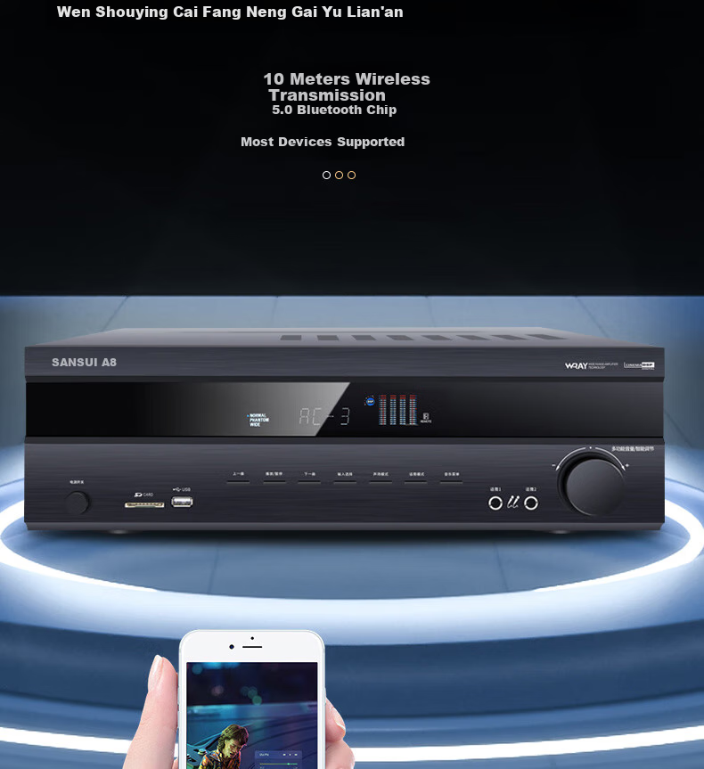 SANSUI Ux70 Audio Amplifier, Speakers, Home Theater 5.1 Channel AV Amplifier, High-Fidelity Wireless Smart Bluetooth Home Karaoke Amplifier 6