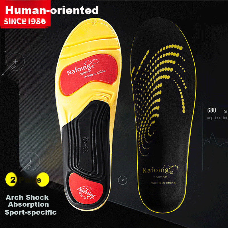RENBEN Sports Insoles for Men, Soft And Elastic Shock-Absorbing, Long-Standing, Military Training, Running, Basketball, 6128, 2 Pairs, Black, Size 43-44