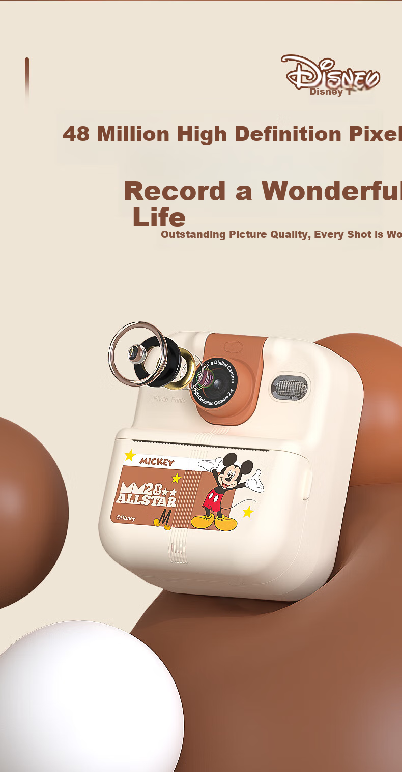 Disney Children's Camera, Instant Print Error Printer for Students, Photo-Taking Travel-Specific Camera, Doodle Colorful Gift for Boys And Girls' Birthday Toys, HD02 Mickey Mouse 7