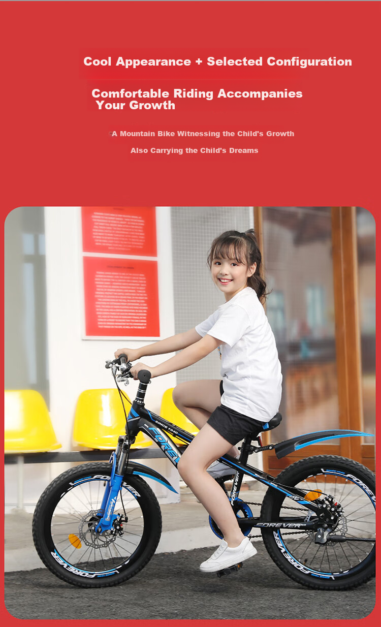 FOREVER Children's Bicycle, Youth Variable-Speed Mountain Bike, Middle School Student Bicycle, Shock-Absorbing Racing Bike, Pedal Bike, 22-Inch, Black And Red Color 9