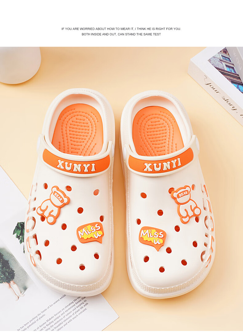 CARTELO Women's Perforated Shoes, Summer Sandals, Casual Garden Dual-Use Beach Slippers, Sandals, 1456 Apricot Color, Size 36-37 5