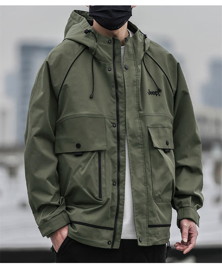 JEEP Men's Jacket, Spring And Autumn Casual Workwear Windbreaker, Trendy Loose Outerwear for Men, Army Green, XL 5