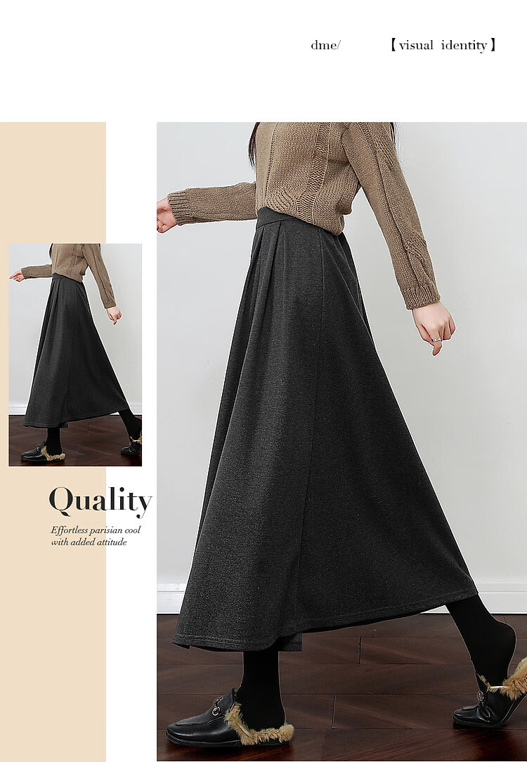 Dme Hepburn Half Skirt Winter Luxury Commuter Elastic Waist A-Line Slimming Mid-Length Skirt for Women 3