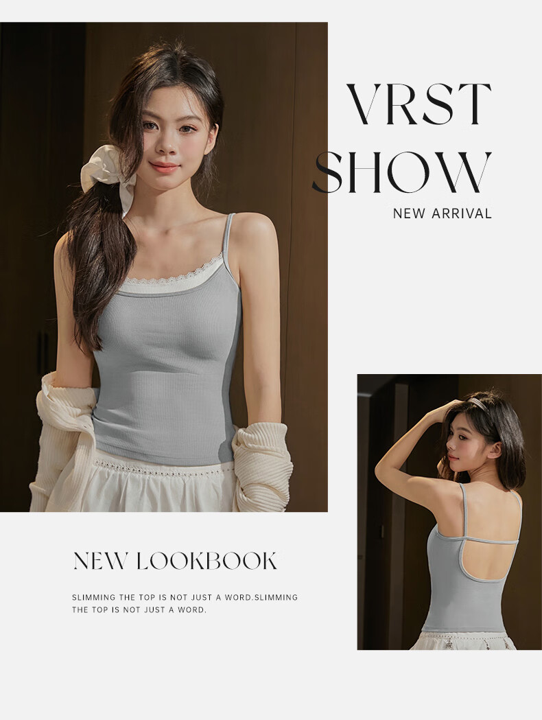 MiiOW Women's Camisole Tank Top for Summer, Sweet And Sexy Two-Piece Design, Black And White Inner Layer with Chest Pads, Conceals Side Boob, Can Be Worn As Outerwear Or Undershirt 15