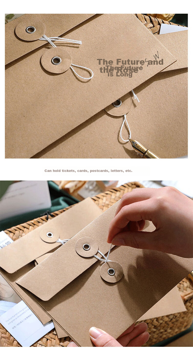 Shiluode Large Vintage Kraft Paper Envelope Gift Bags, Thickened Twine-Wrapped Receipt Storage Bags, Artistic Letter And Postcard Packaging Bags, Set of 10 2