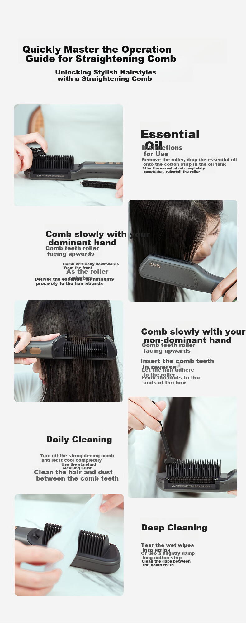 Jindao Direct Hair Comb Essential Oil Treatment for Frizzy Hair Improvement, Multi-Functional Roller Curling Iron Straight Flat Iron Styling Comb High Crown Hairstyle KD389 Portable Mid-Autumn Festival Gift Birthday Present 9