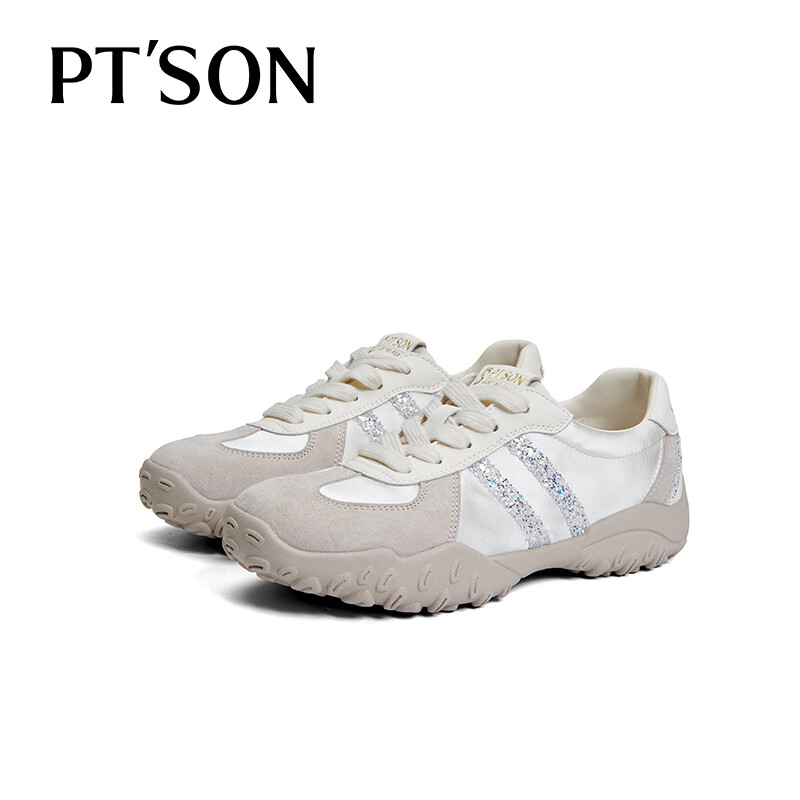 PT'SON Women's Casual Training Shoes, Comfortable Versatile Forrest Gump Style Sneakers with Thick Soles for Height Increase, Fall 2026, Beige, Size 36