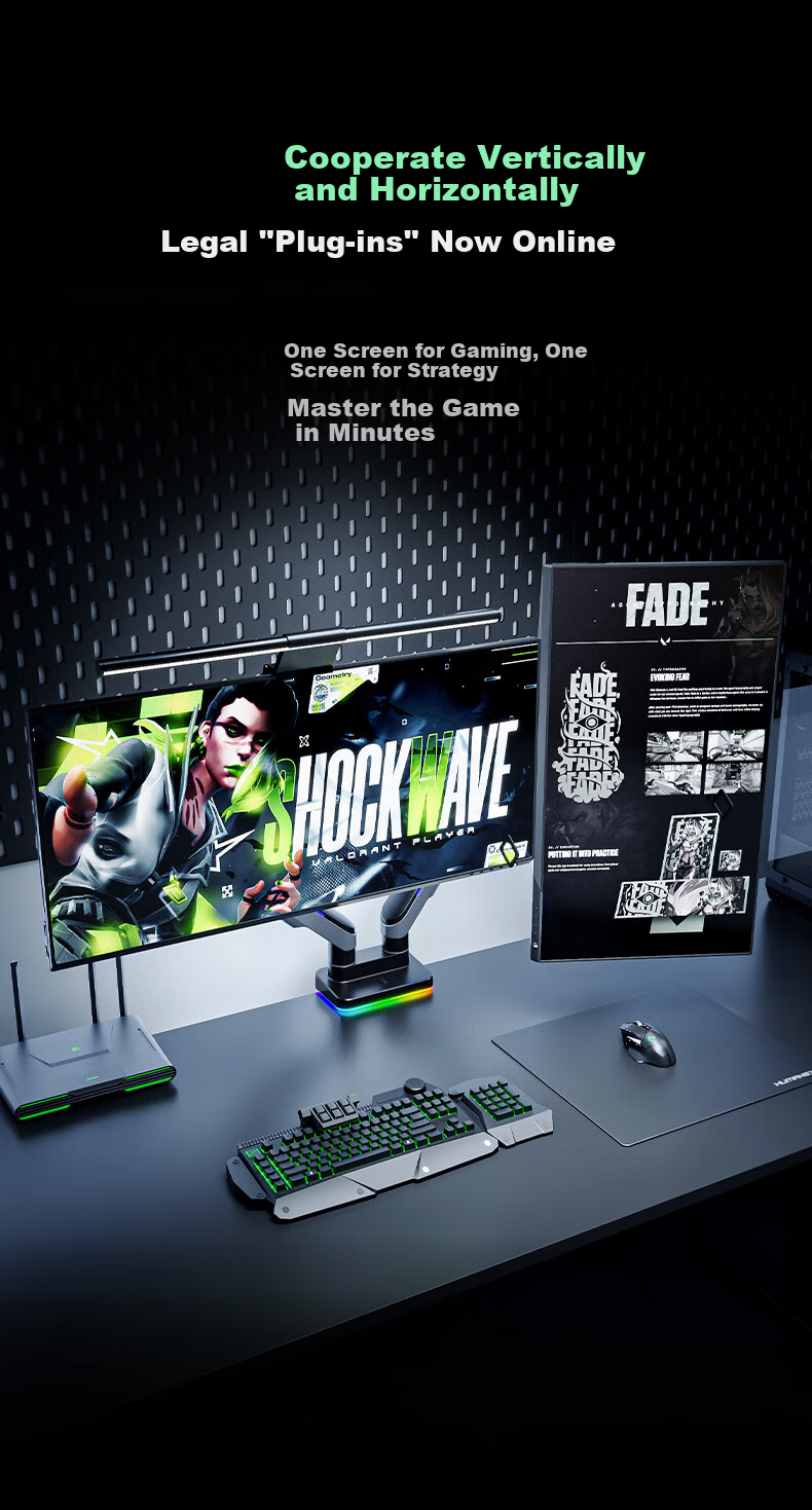 HUMANEX Monitor Stand, Computer Display Stand, Gaming RGB Mechanical Arm, Desktop Riser, Heavy-Duty Load Capacity of 18KG, Suitable for 17-45 Inch Screens, Dark Angel T18-1H 8