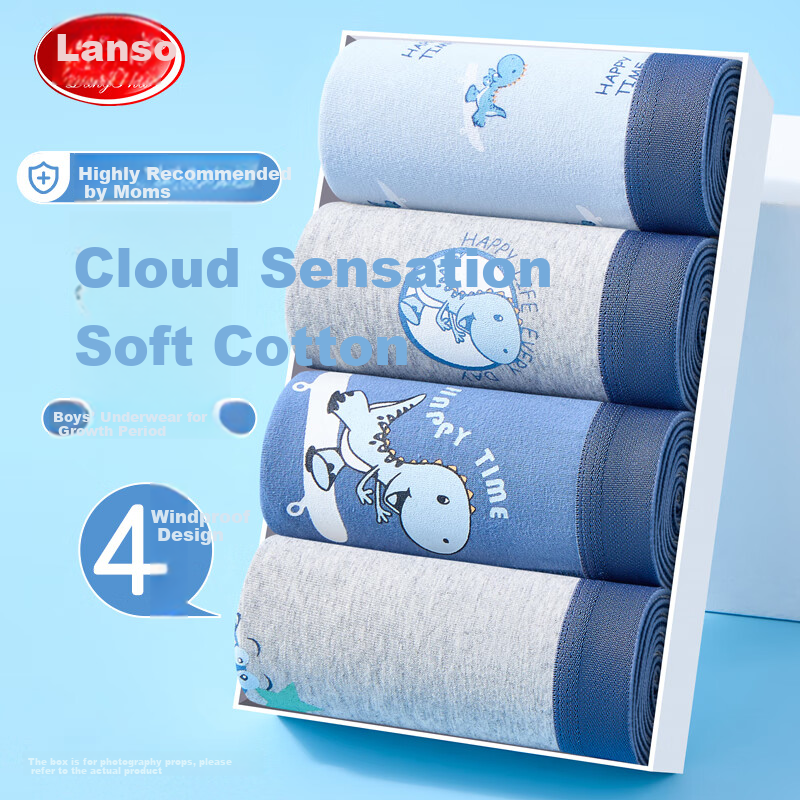 LangSha Children's Underwear, Boys' Boxer Briefs, Cotton Shorts for Older Kids, Student And Teenage Shorts, Four-Pack
