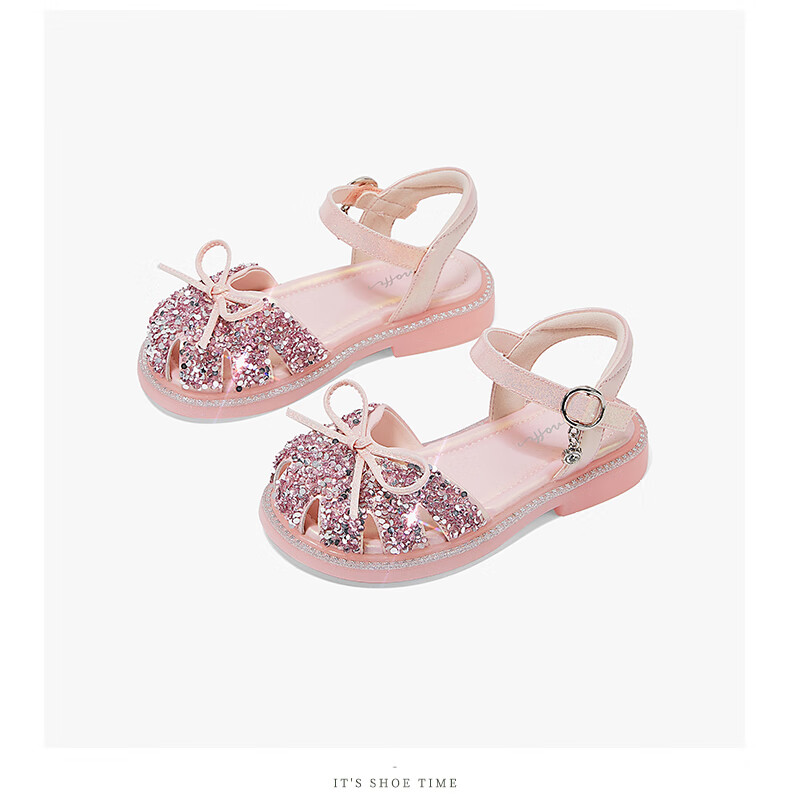 Snoffy Children's Sandals, Girls' Princess Shoes, Summer Fashion, Comfortable And Shiny Crystal Shoes for Little Girls, Colorful European Style, Silver, Size 27 8