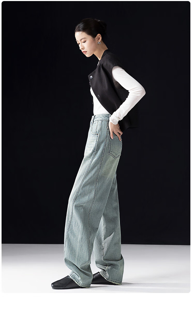 Dme [Stylish Companion] Spring And Autumn Loose Slat-Shaped Semicircular Line Slimming Jeans for Wome 9