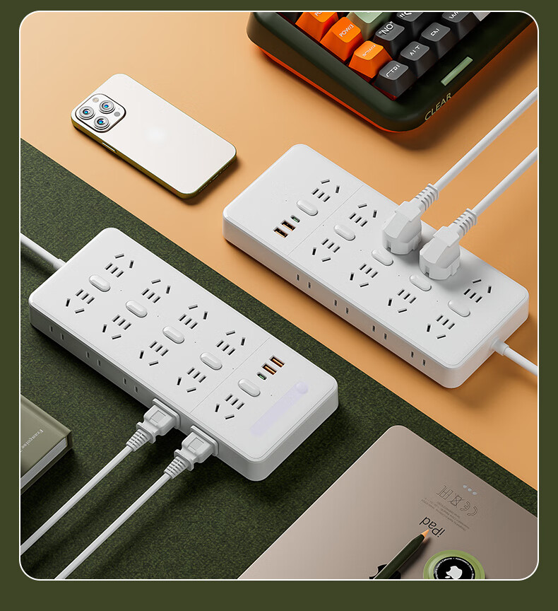Sushiermo Power Strip with Night Light, 10 Outlets with Individual Control, 2 USB + Type-C Ports, 1.8m Extension Cord 2