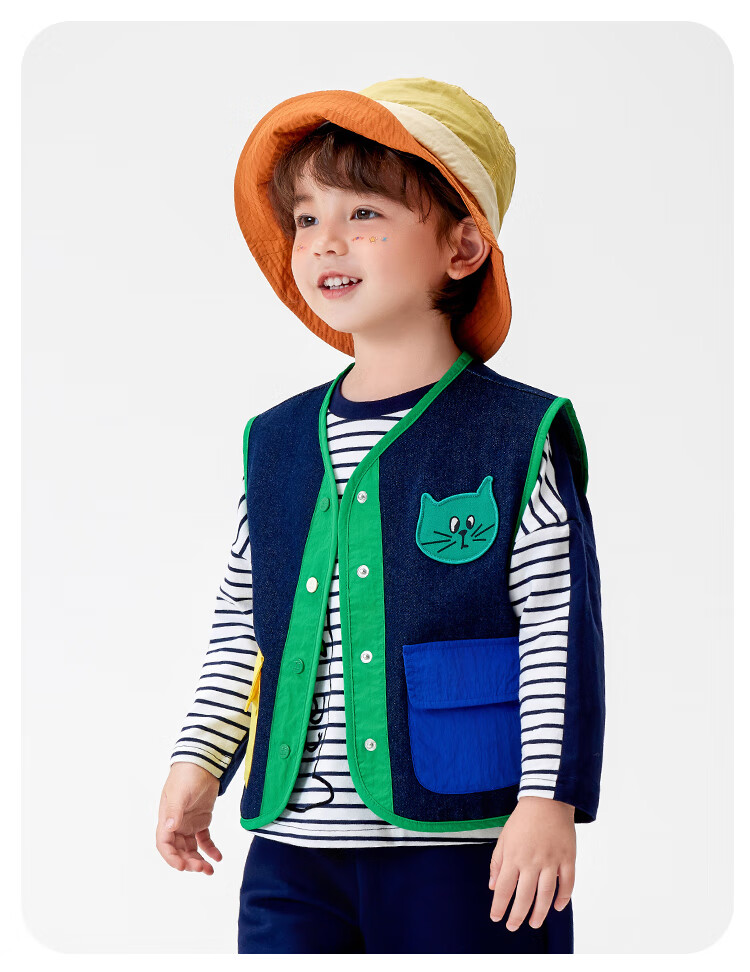 MQDMINI Children's Denim Vest, Autumn Boys And Girls Waistcoat, Inner Or Outer Wear, Sleeveless Jacket, Three-Color Functional Vest 11