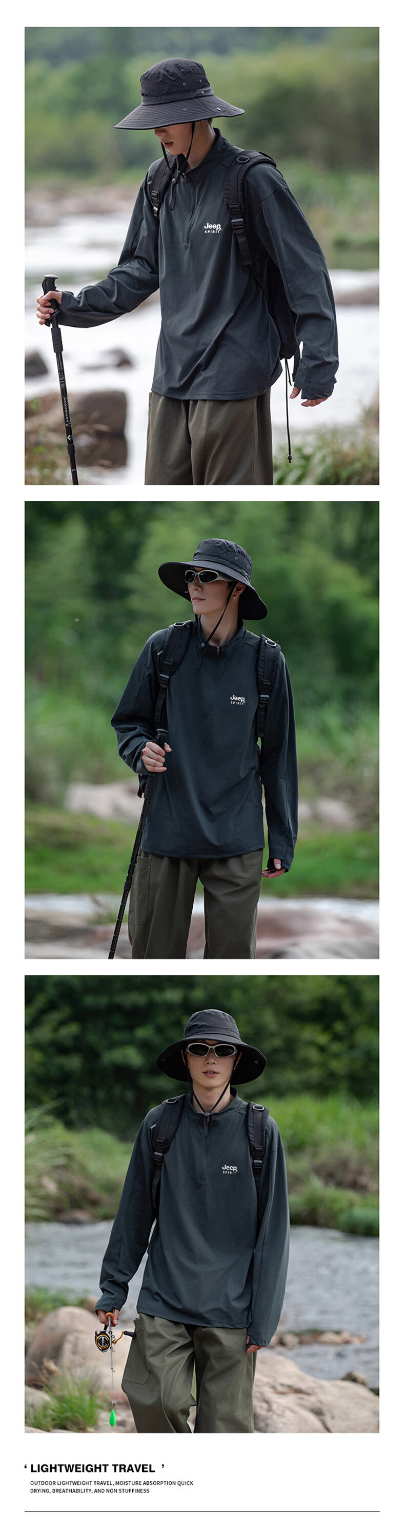 JEEP SPIRIT Men's Long Sleeve T-Shirt Spring Casual Sports Base Layer Outdoor Quick-Dry Top Cloud Gray XL 10