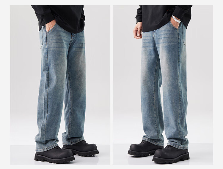 Yipintiancheng Fashion Straight-Leg Jeans for Men, 2025 Autumn Vintage Wide-Leg Pants, Loose-Fitting Trendy Versatile Long Trousers for Me 5