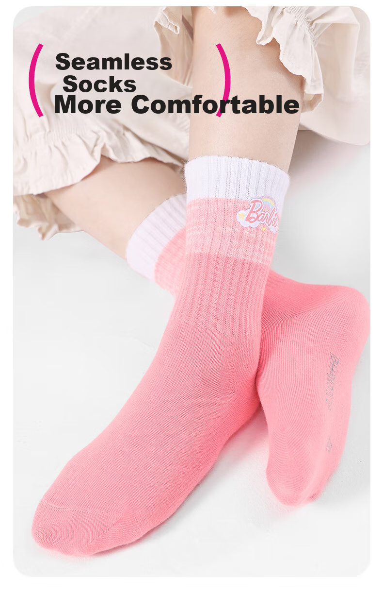 Barbie Girls' Socks, Short Socks for Toddlers, Spring And Autumn Socks for Girls, Student Children's Cotton Socks, Mid-Calf Versatile School Uniform Style Socks 4