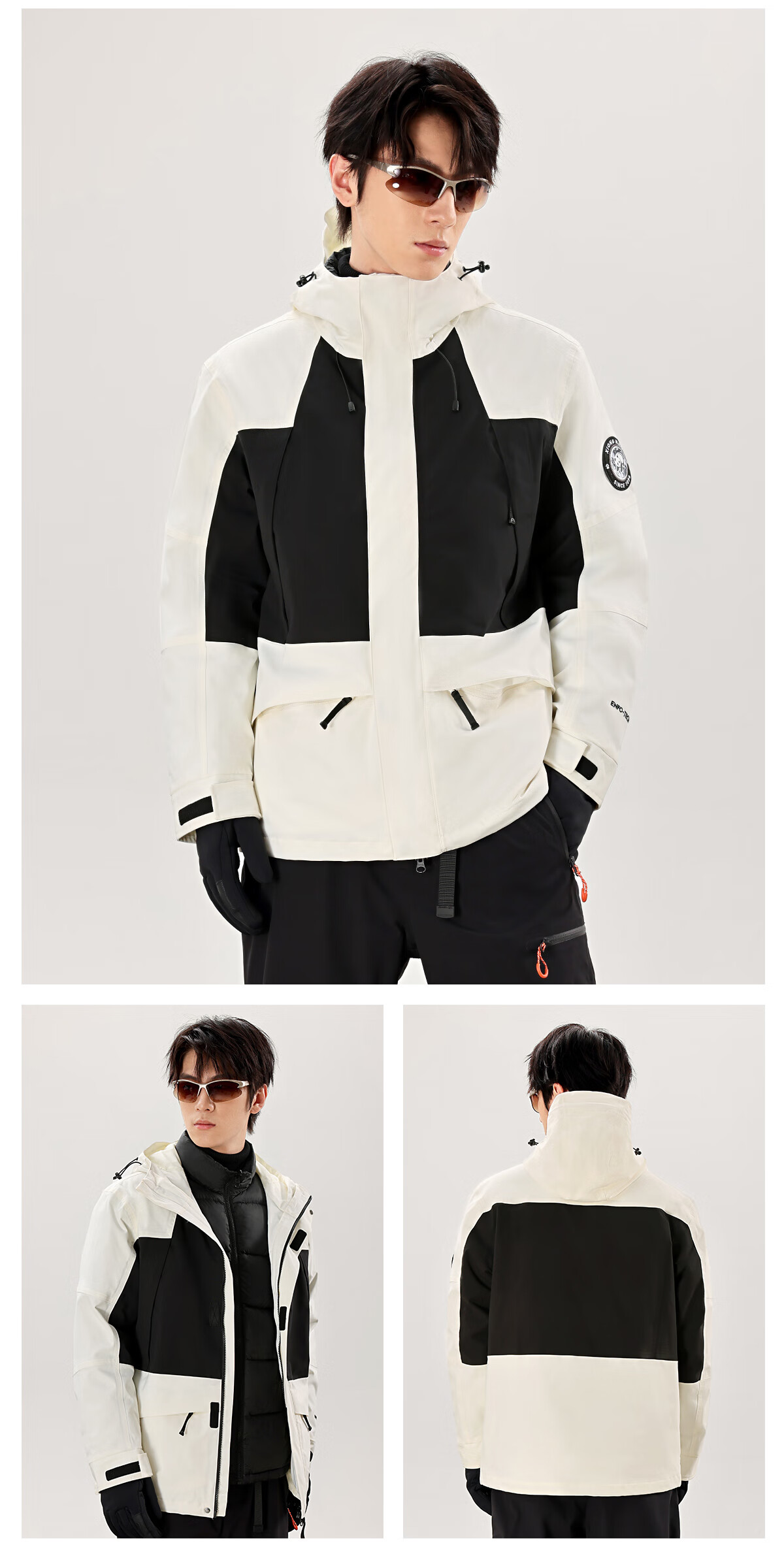 Panda Camel Series 3-in-1 Down Jacket Unisex Autumn Winter Outdoor Waterproof Mountaineering Coat 8170 Black XS 17
