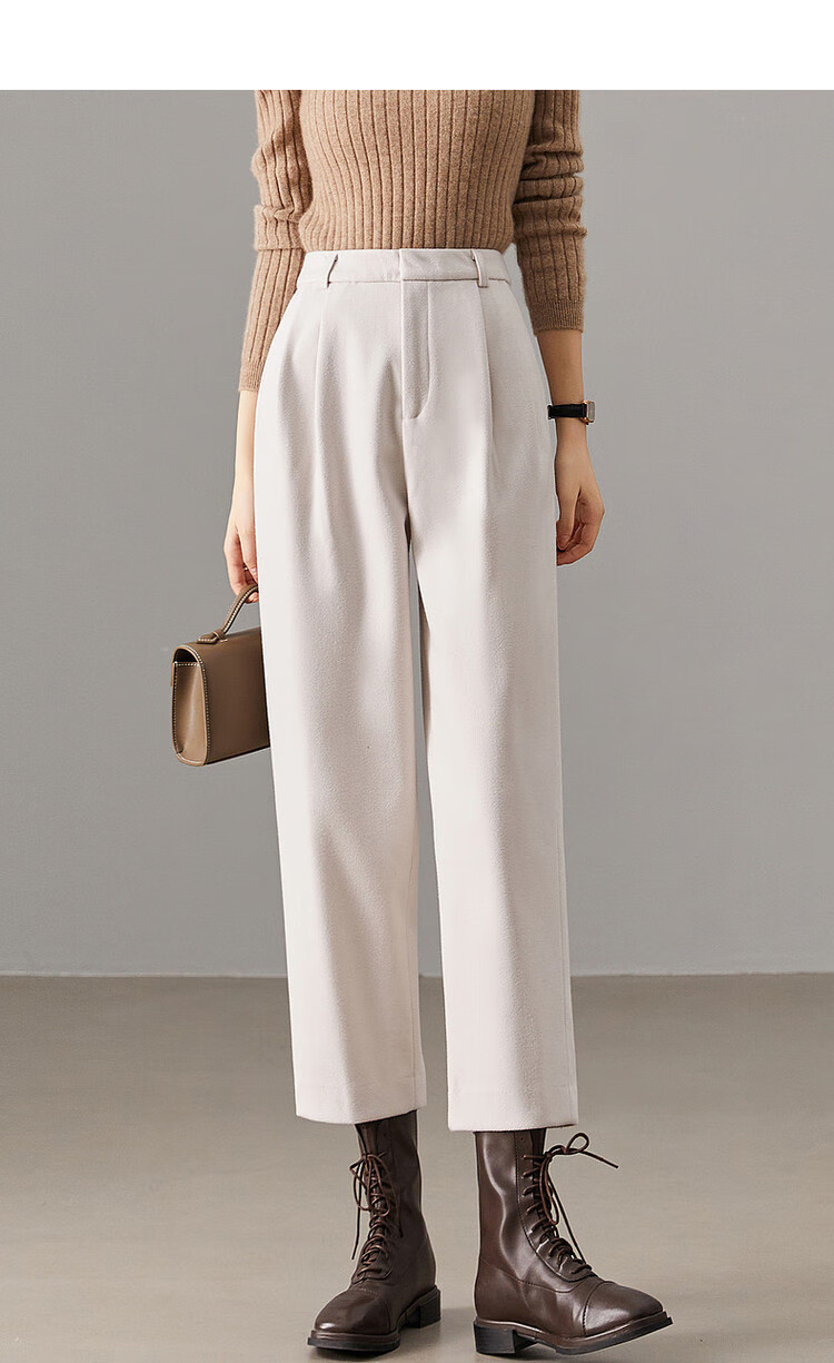 Dme Warm Brushed Harem Pants, Winter Mid-Rise Loose Trousers, Women's Plaid Casual Pants, Off-White, S 2