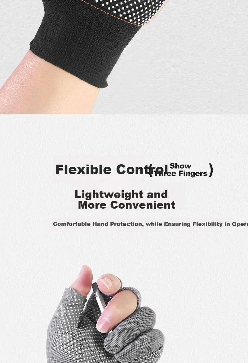 Minggu Dotted Gloves, Three-Finger Work Gloves, 10 Pairs, Nylon PVC Dotted Non-Slip Wear-Resistant, Black, One Size Fits All, CW352442 7