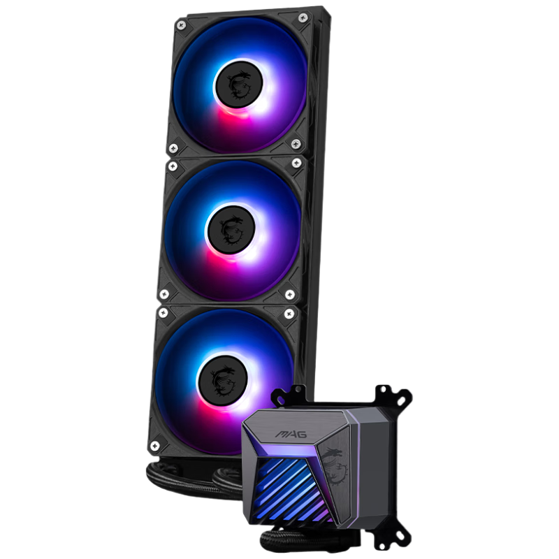 MSI Ice Blade A15 MAG CORELIQUID A15 360 360 Water Cooling Radiator, Multi-Platform Mounting Brackets, AD90 ARGB High-Performance Water Pump Compatible with 9800X3D