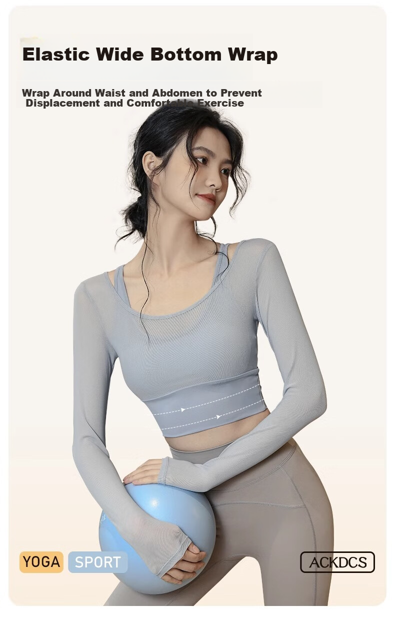 ACKDCS Stylish Yoga Top for Women, Spring New Style with Chest Pads, Sports Tennis Shock-Absorbing Long Sleeve Pilates Fitness Wear 7