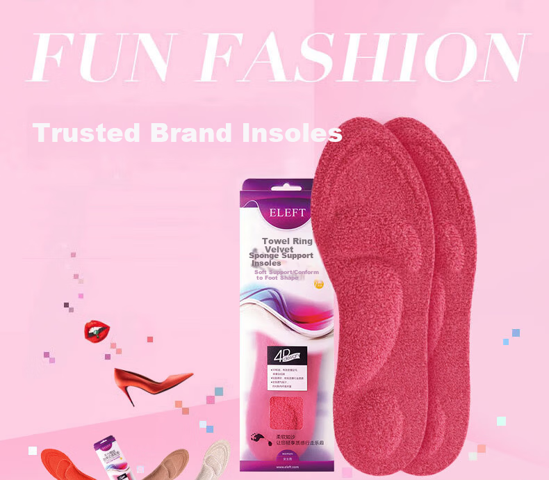 Eleft Towel-Circle Fleece Warm Insoles, 4D Foam Support Arch Pad, Sweat-Absorbing Breathable Odor-Proof Insoles, Peach Pink Women's Style 1