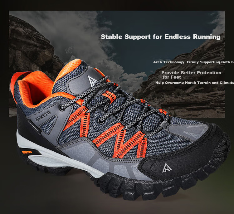 HUMTTO Mesh Hiking Shoes, All-Season Comfortable Breathable Trekking Shoes, Urban Outdoor Casual Men's Shoes, Blue-Gray, Size 44 5