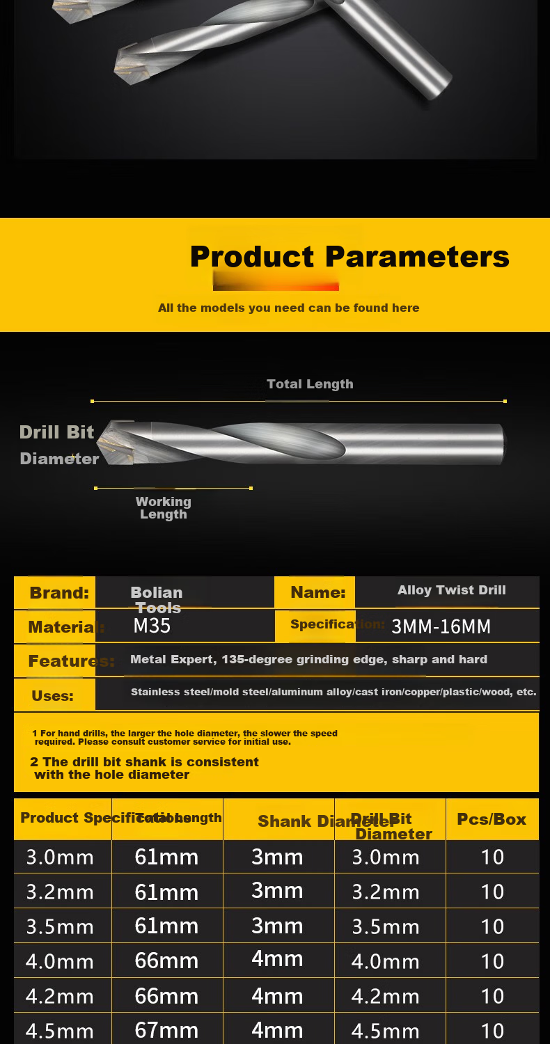 Baolian Twist Drill Bit Set for Stainless Steel, Alloy Steel, Iron, High Hardness Cobalt-Tungsten Steel, Electric Hand Drill, Specialized Hole Drilling Complete Kit 4