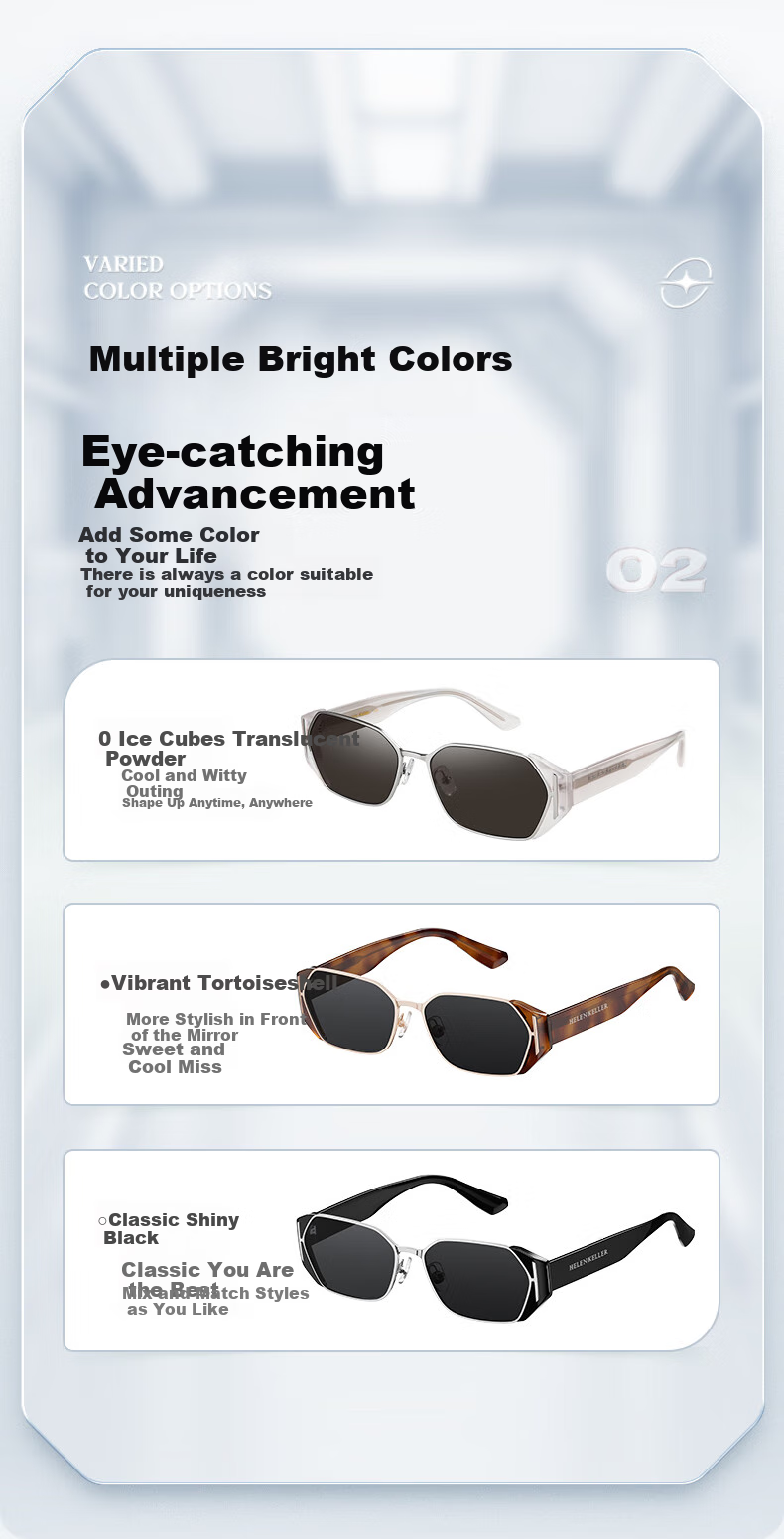 HELEN KELLER "Ice Cube" Niche Sunglasses for Women, High-Quality Square Frame Sunglasses, Lightweight Eyewear HK808N01 2