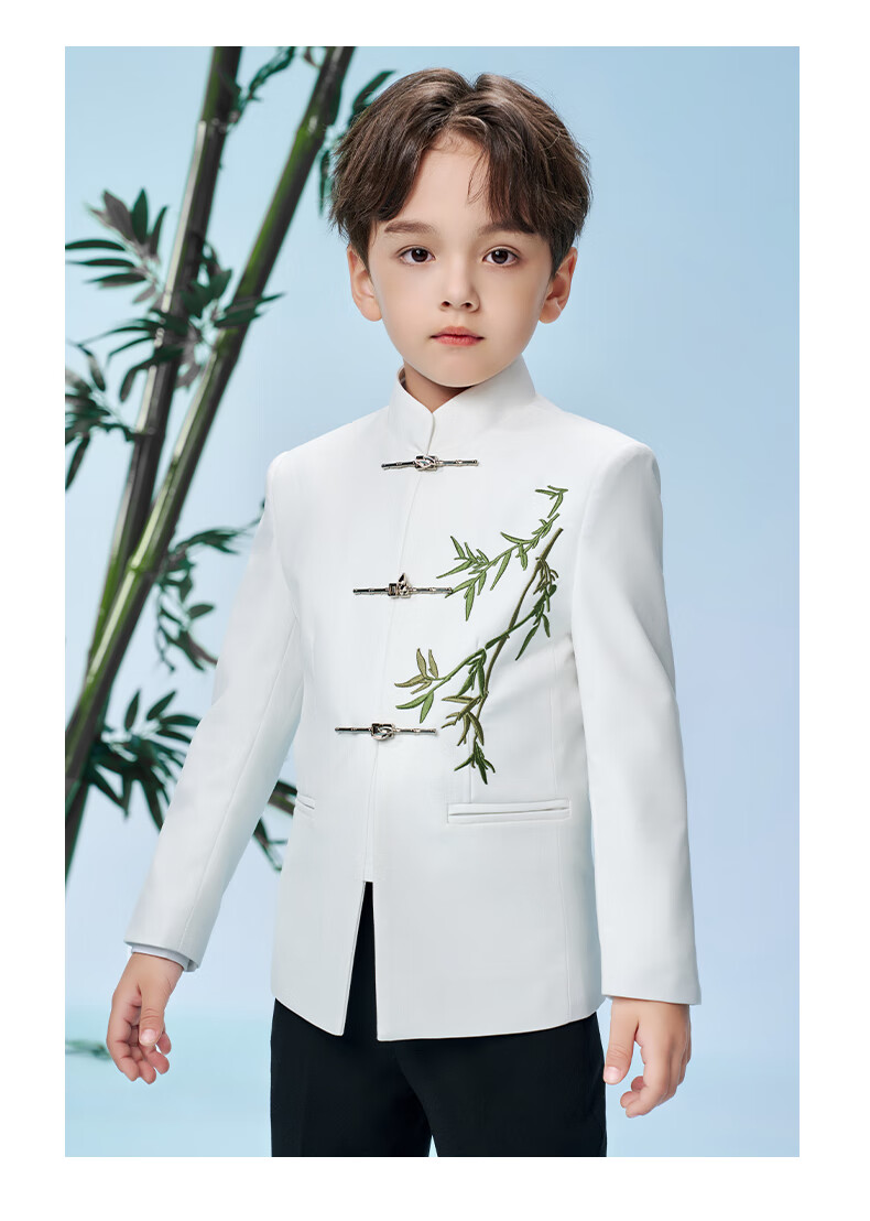 Romon Boys' Zhongshan Suit New Chinese Style Children's Performance Tang Suit Boys' Chinese Style Suit Set White 160 26