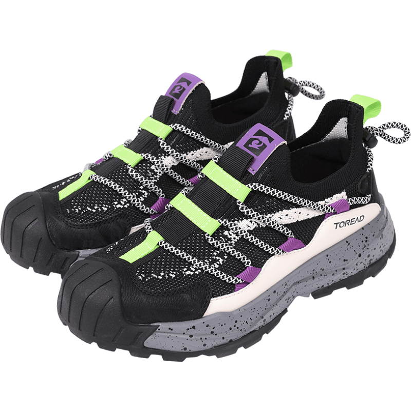 TOREAD [Yue Xing] Children's Sports Shoes for Boys And Girls, Spring And Summer Style, Bread Head Hiking Shoes, Black And Off-White, Size 33