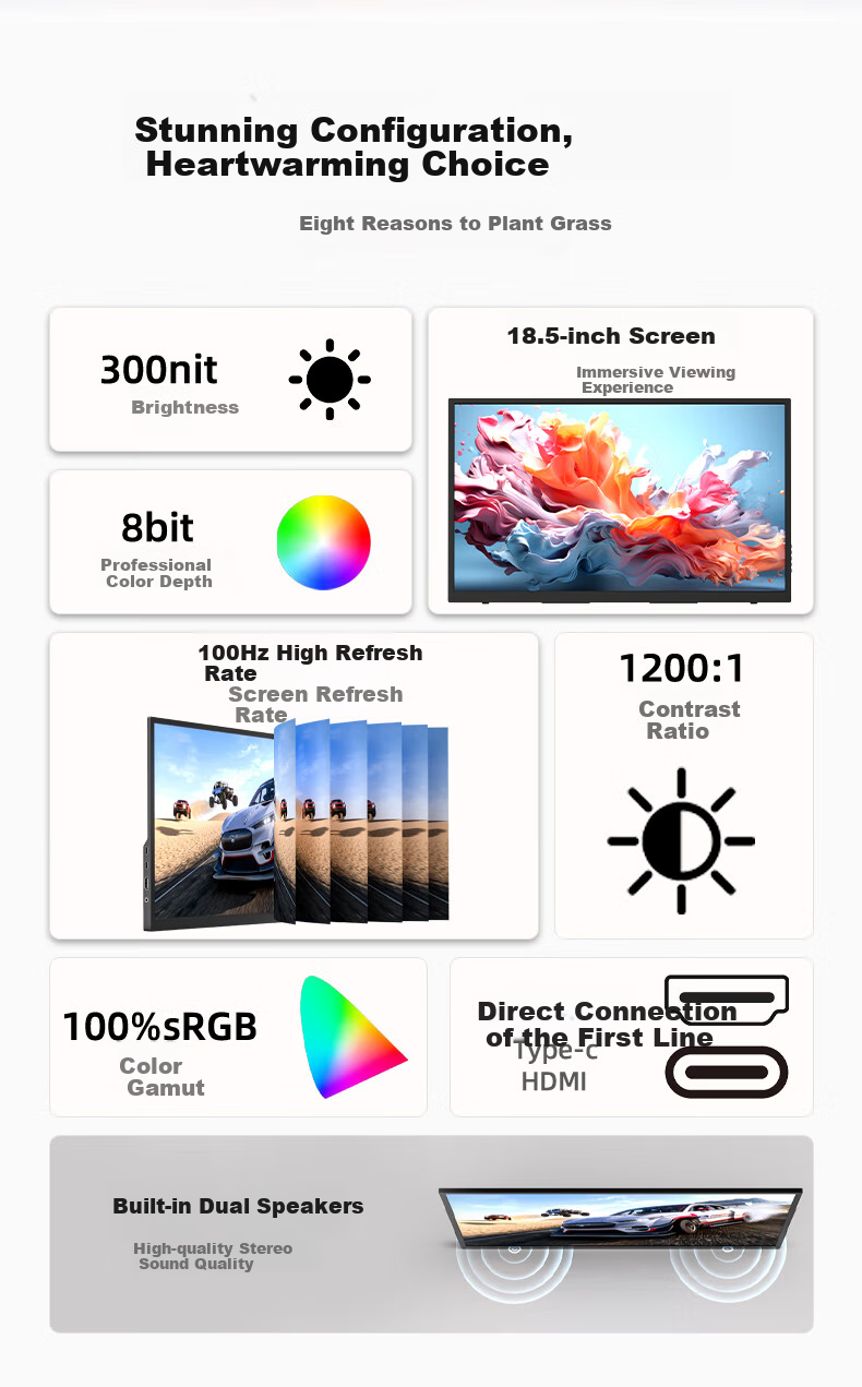 Eimio Portable Monitor, 18.5-Inch [100Hz High Refresh Rate], Display HDR, Computer Laptop Extension Screen, Switch/PS4/5 Mobile External Full-Screen E18U 2