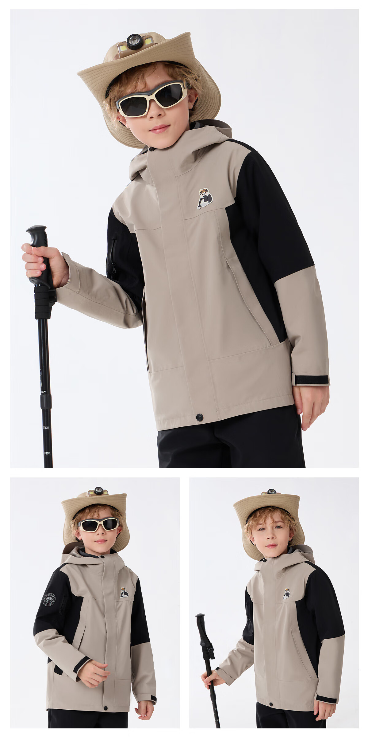 Panda Kids 3-in-1 Waterproof Windproof Fleece Lined Outdoor Jacket Warm School Uniform Autumn Winter, Size 120 20