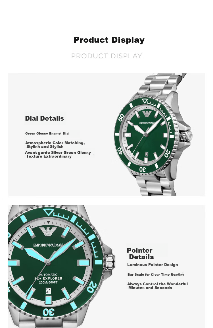 EMPORIO ARMANI, Zeng Shunxi's Same Style, Water Ghost Series Men's Mechanical Watch, Birthday Gift for Boyfriend, AR60080 5