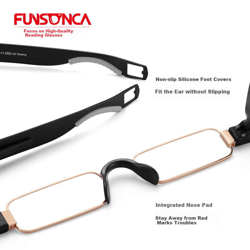Funsonca Blue Light Blocking Folding Reading Glasses with Durable Imported Material, 360° Rotating Portable Pen Style for Men and Women, 6109 Black 300 Degrees