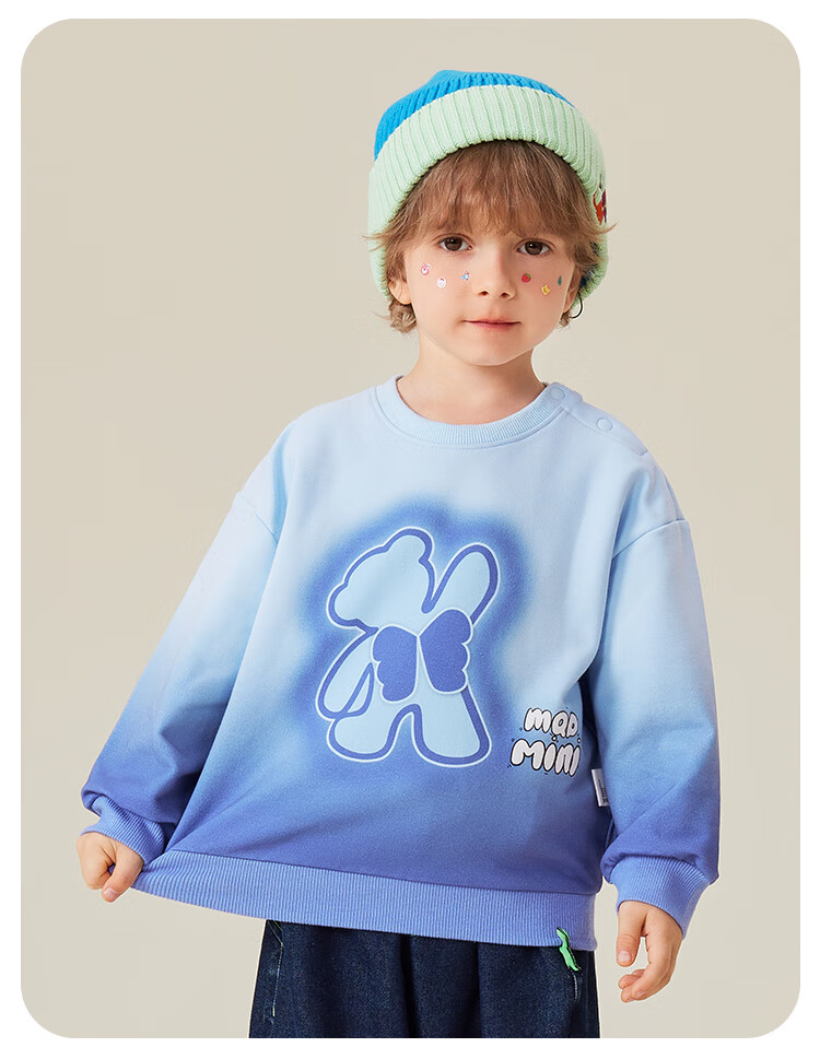 MQDMINI Children's Clothing, Kids' Sweatshirt, 5A Antibacterial, Boys And Girls Top, Toddler Gradient Fashionable Clothing, Winged Bear 11